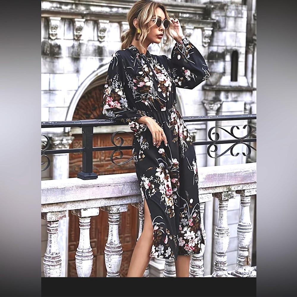 Floral Print Split Midi Cotton/Poly Dress NWT Size XL - Picture 3 of 12